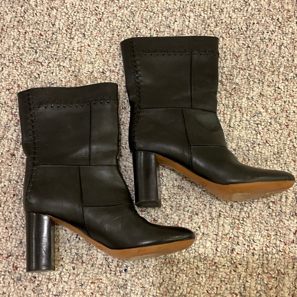 Chloe Black Leather Patchwork Boots - Picture 1 of 8